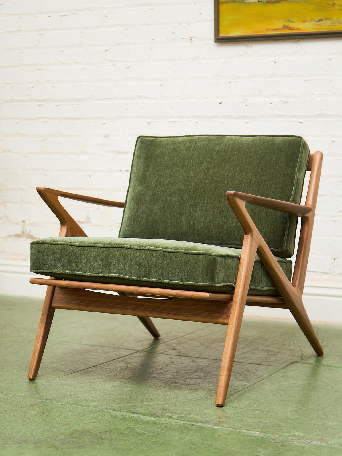 Ziggy Walnut Lounge Chair in Green