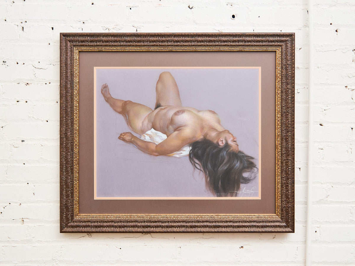 Reclining Nude with Flowing Hair Signed Figurative Pastel