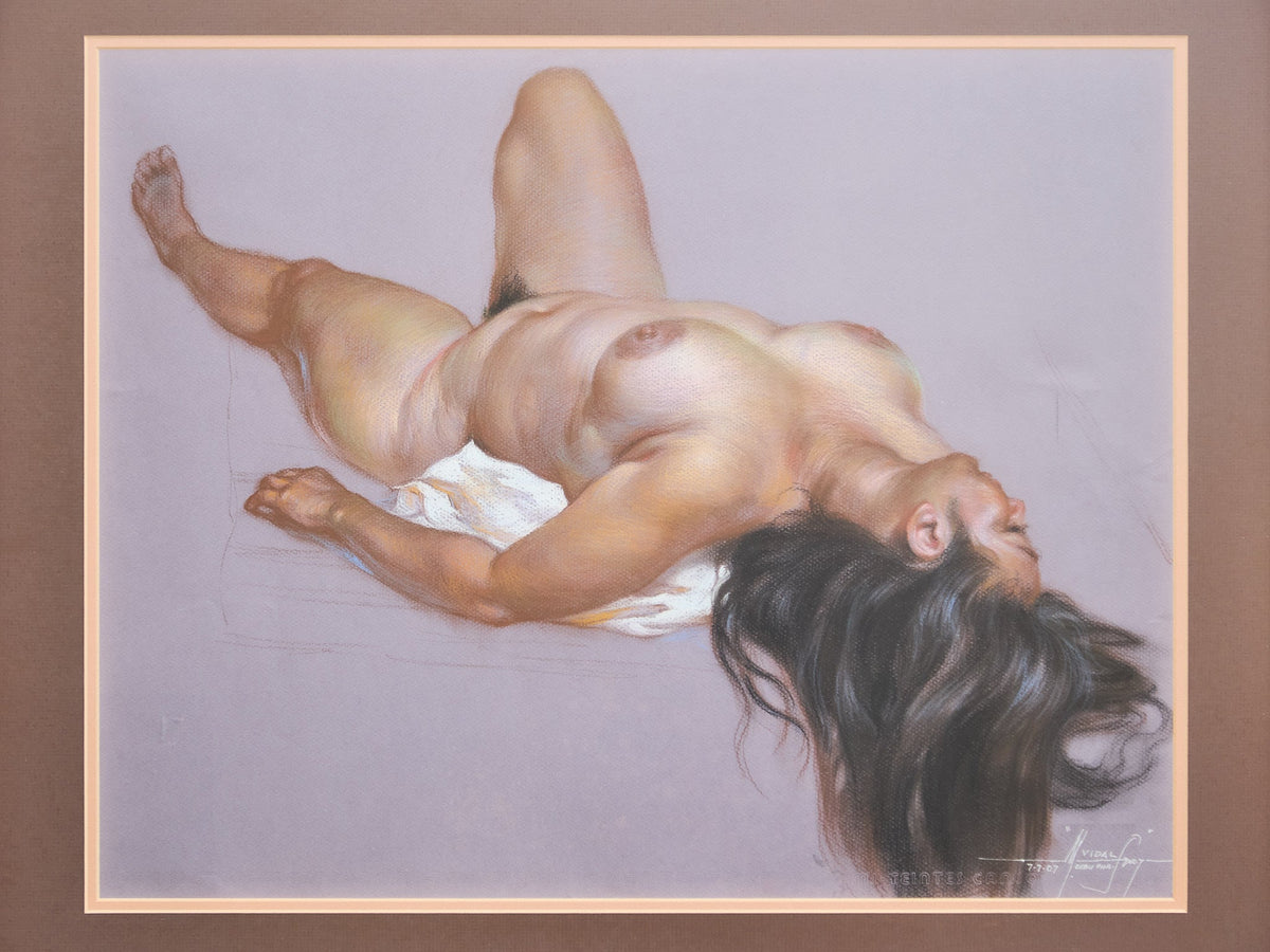 Reclining Nude with Flowing Hair Signed Figurative Pastel