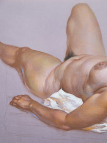 Reclining Nude with Flowing Hair Signed Figurative Pastel