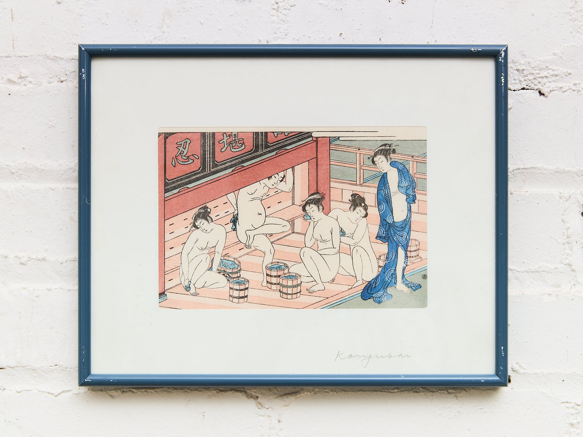 Ukiyo-e Female Bathers Woodblock Prints of Japanese Artist, Torri Kiyonag Signed