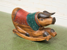 Asian Vintage Super Rare Hand-Carved Wooden Rocking Pig