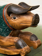 Asian Vintage Super Rare Hand-Carved Wooden Rocking Pig