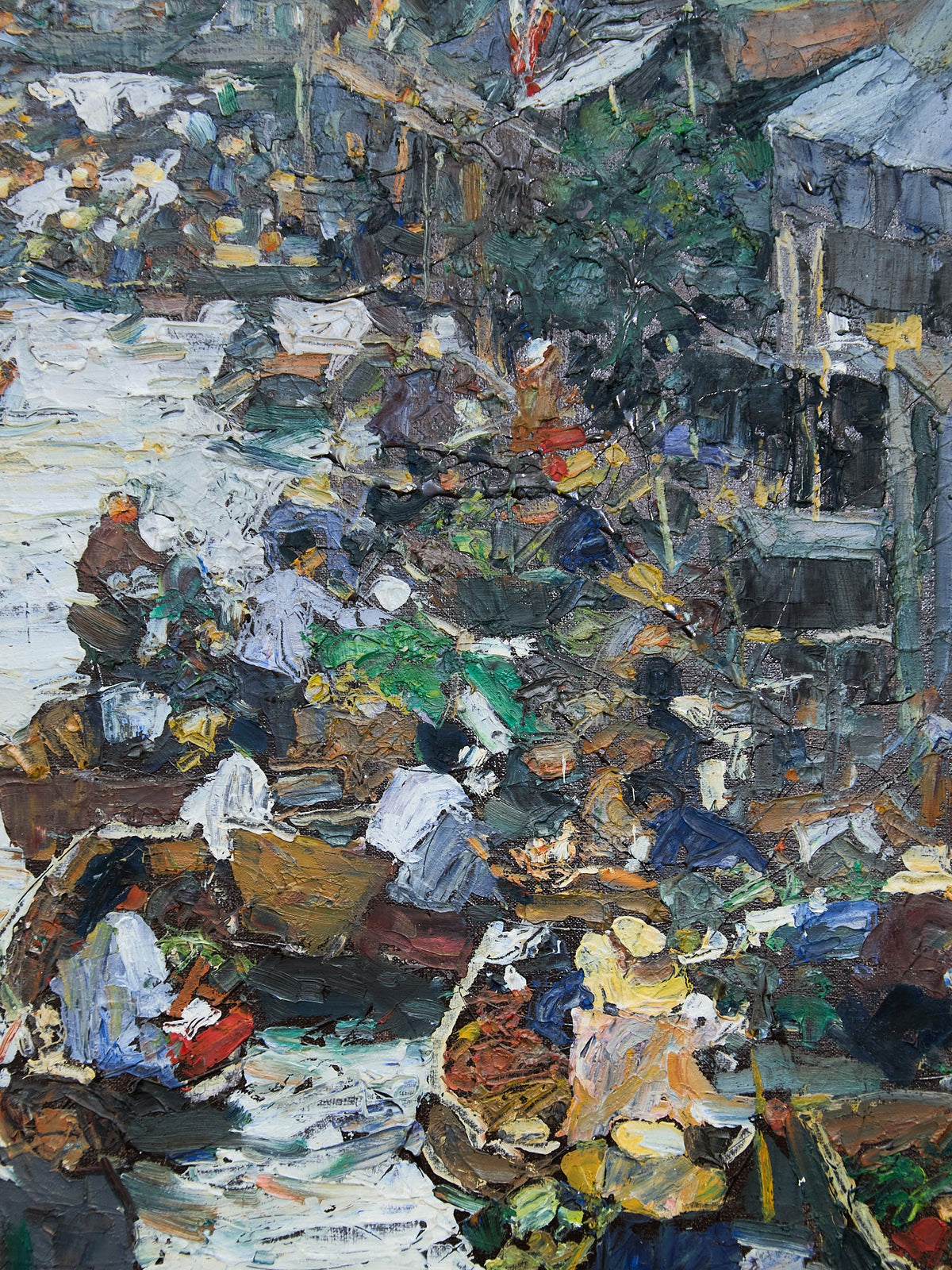 Original Oil on Canvas Thai Impressionist River Marketplace by Patamares Livisit