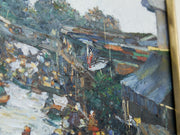 Original Oil on Canvas Thai Impressionist River Marketplace by Patamares Livisit