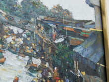 Original Oil on Canvas Thai Impressionist River Marketplace by Patamares Livisit