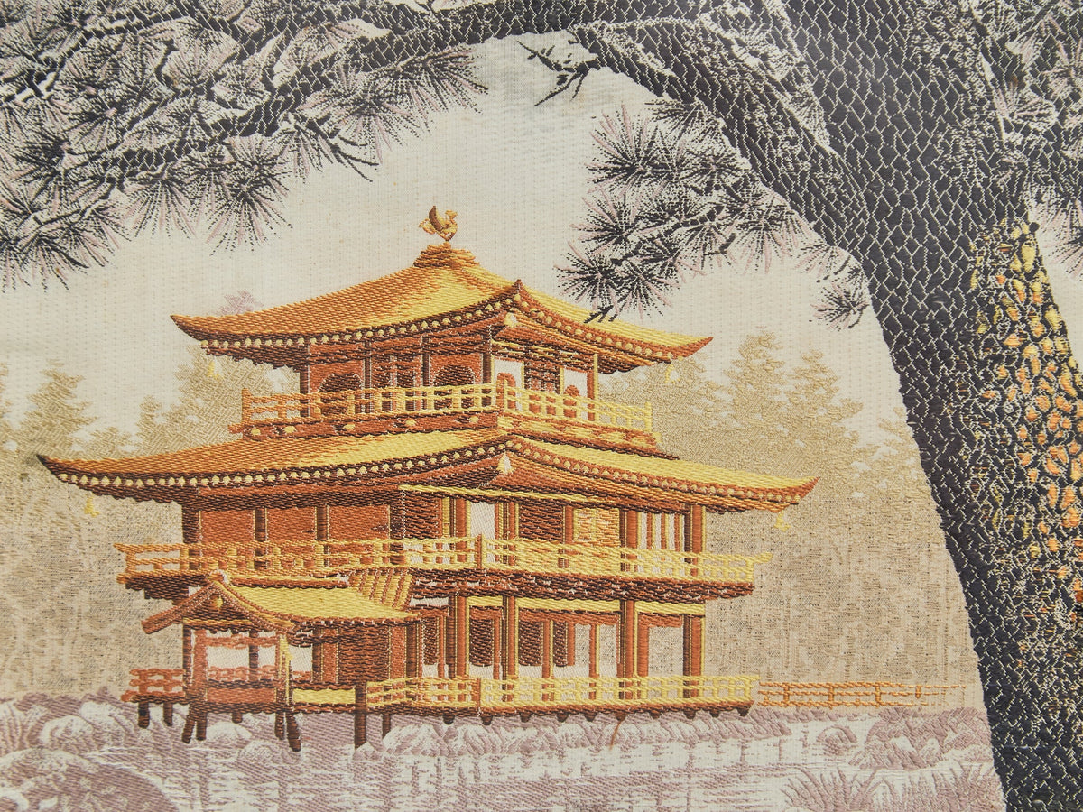Vintage Japanese Silk Embroidered Art Piece Pagoda