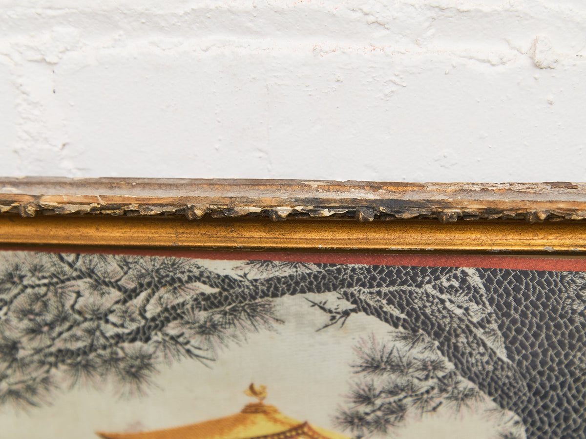 Vintage Japanese Silk Embroidered Art Piece Pagoda