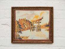 Vintage Japan Silk Hand Embroidered Tapestry Torii Shinto Shrine Gate & Minks Bridge