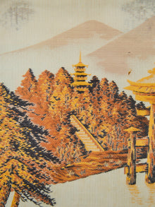 Vintage Japan Silk Hand Embroidered Tapestry Torii Shinto Shrine Gate & Minks Bridge