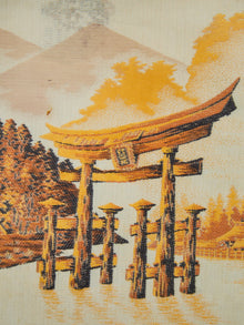 Vintage Japan Silk Hand Embroidered Tapestry Torii Shinto Shrine Gate & Minks Bridge