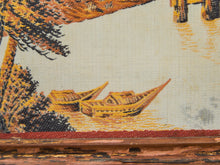 Vintage Japan Silk Hand Embroidered Tapestry Torii Shinto Shrine Gate & Minks Bridge