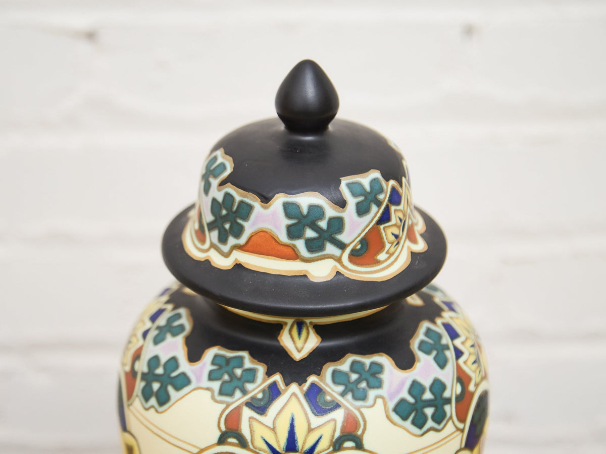 Beautiful Large Delft Royal Goedewaagen Iris Lidded Jar