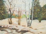 Vintage Winter Stream Through the Birch Trees Painting