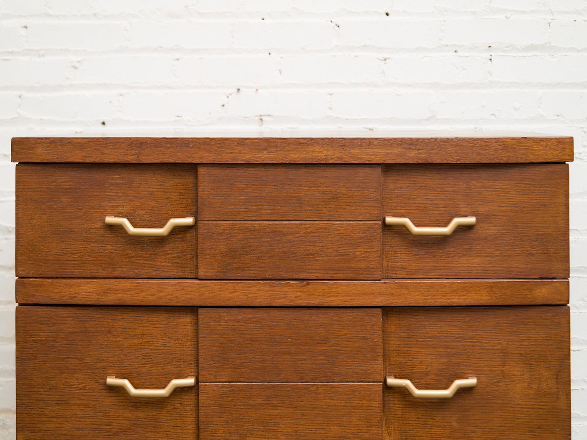Four Drawer 1950s High Boy With Gold Hardware
