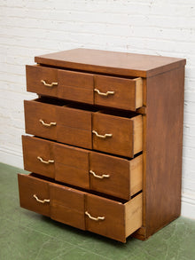 Four Drawer 1950s High Boy With Gold Hardware