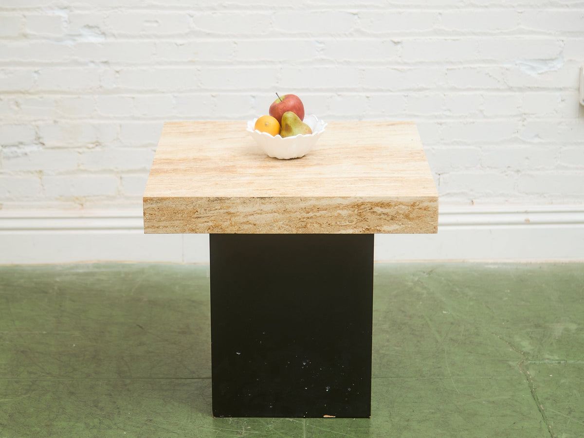 Vintage Travertine Plinth-Base End Table