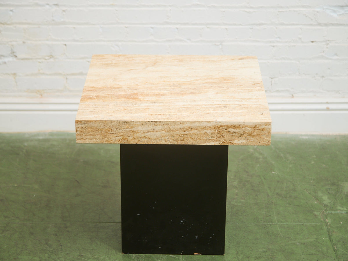 Vintage Travertine Plinth-Base End Table