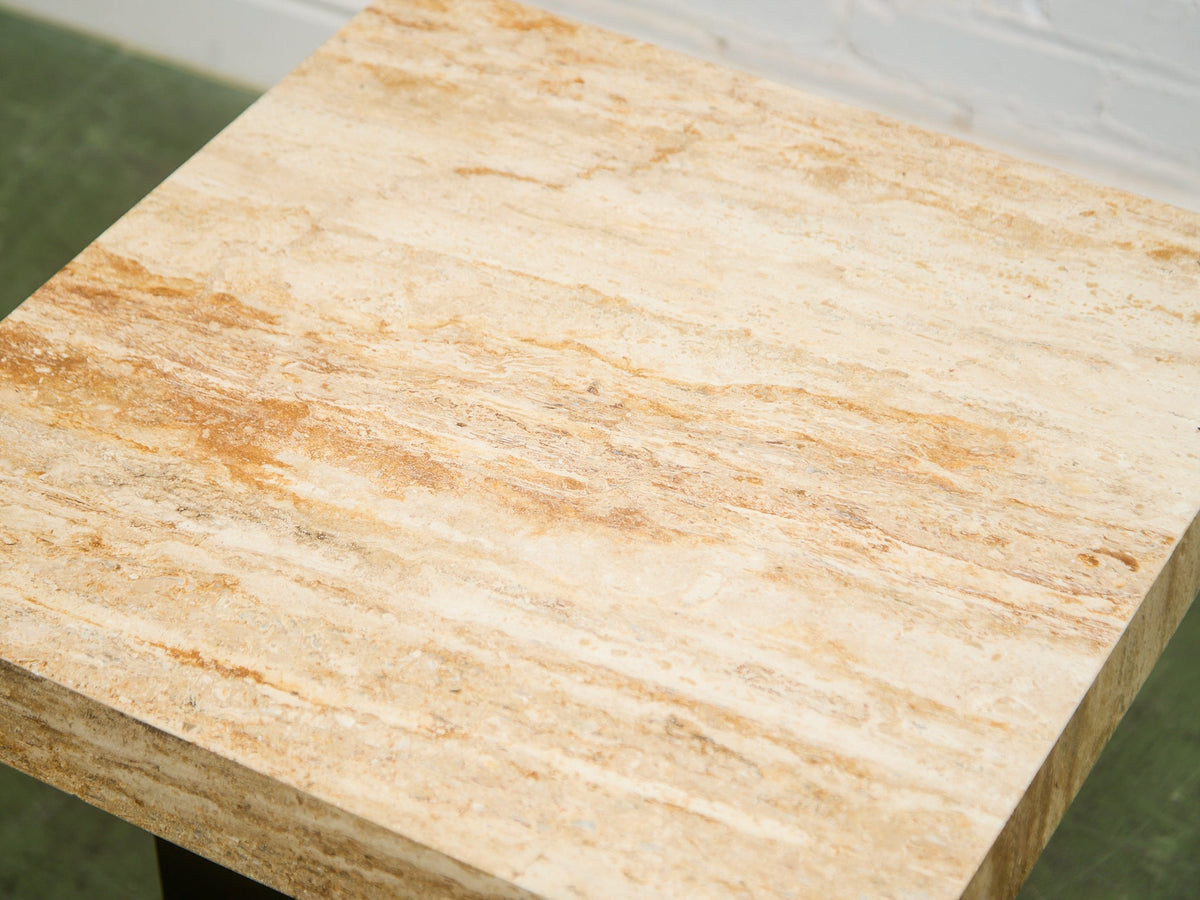Vintage Travertine Plinth-Base End Table