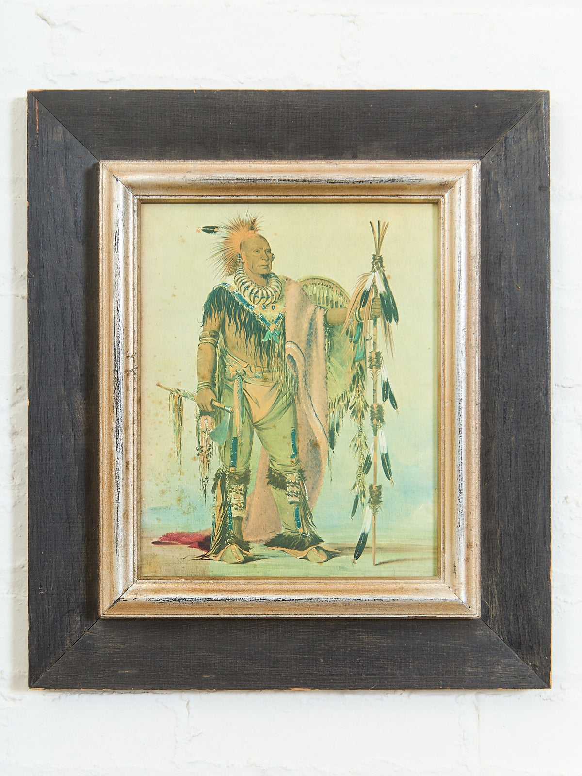 Vintage Portrait of a Plains Warrior Matted & Framed Lithograph