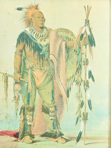 Vintage Portrait of a Plains Warrior Matted & Framed Lithograph