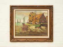 Harbor at Dusk Vintage Coastal Oil Painting