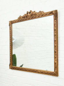 Vintage French Provincial Gold Rectangle Ornate Wood Wall Mantle Mirror