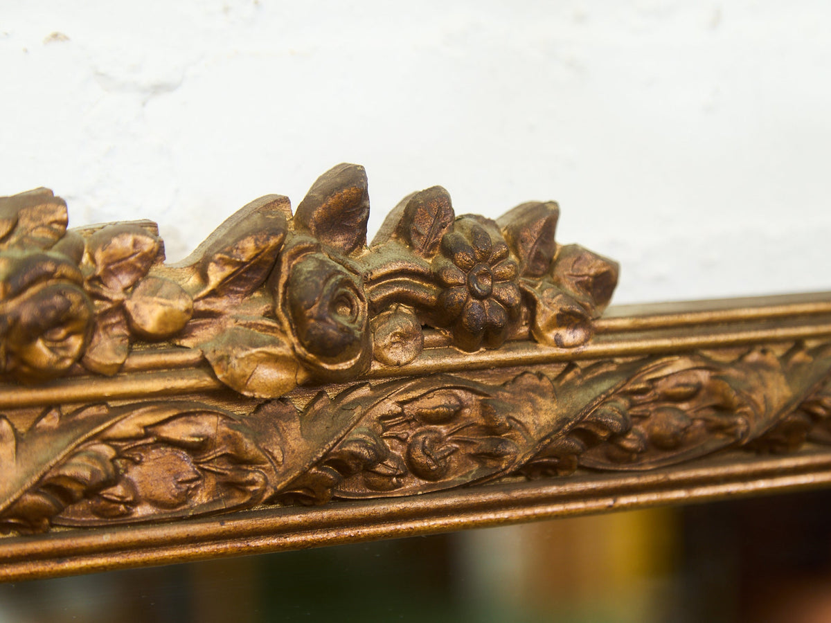 Vintage French Provincial Gold Rectangle Ornate Wood Wall Mantle Mirror