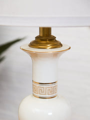 Mid-Century White Ceramic Table Lamp with Brass Base