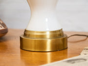 Mid-Century White Ceramic Table Lamp with Brass Base