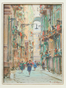 Framed European Street Scene Oil Painting Signed