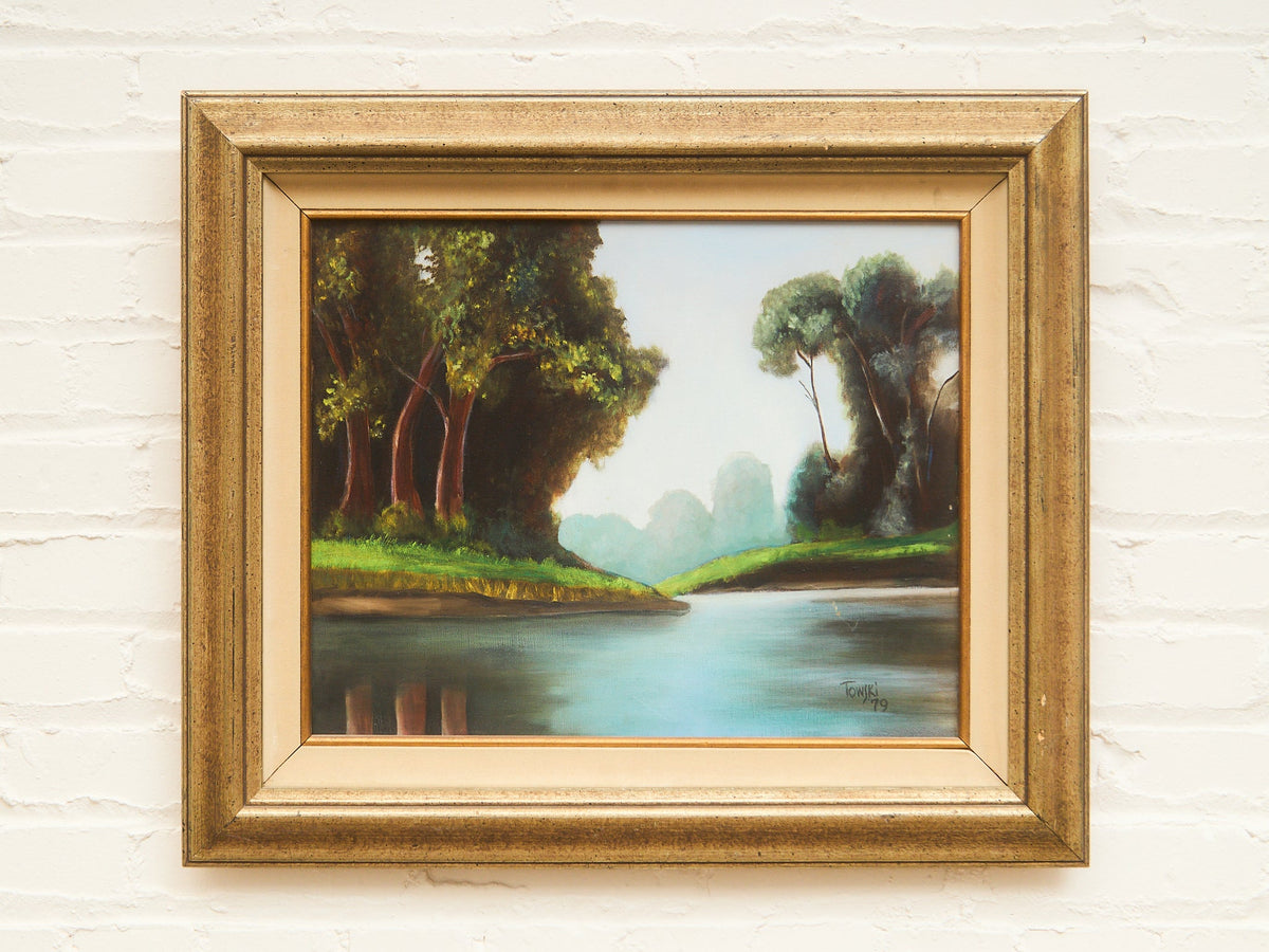 Framed River Landscape Oil Painting by Towski
