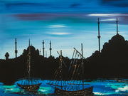 1970’s Sailboat Paintings in Blue Signed by E
