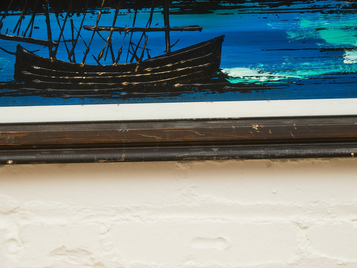 1970’s Sailboat Paintings in Blue Signed by E