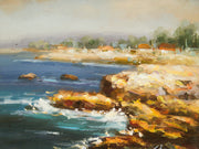 Vintage Coastal Seascape Oil Painting Textured Brushwork Wood Frame Signed