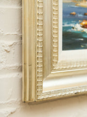Vintage Coastal Seascape Oil Painting Textured Brushwork Wood Frame Signed