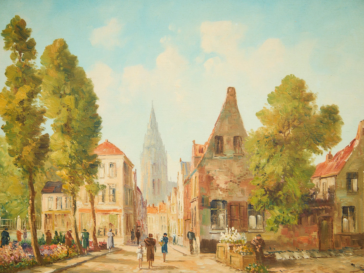 Old World Village Street European Townscape Oil Painting