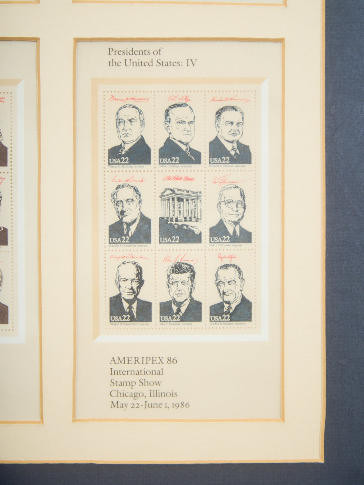 1986 Ameripex '86 United States postage stamps, Scott #2216-19 Framed