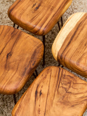 Mid-Century Modern Solid Wood Stool with Hairpin Legs