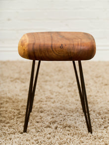 Mid-Century Modern Solid Wood Stool with Hairpin Legs