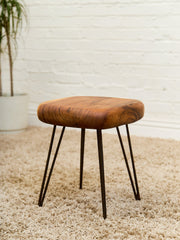 Mid-Century Modern Solid Wood Stool with Hairpin Legs