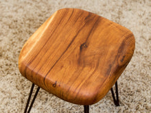Mid-Century Modern Solid Wood Stool with Hairpin Legs