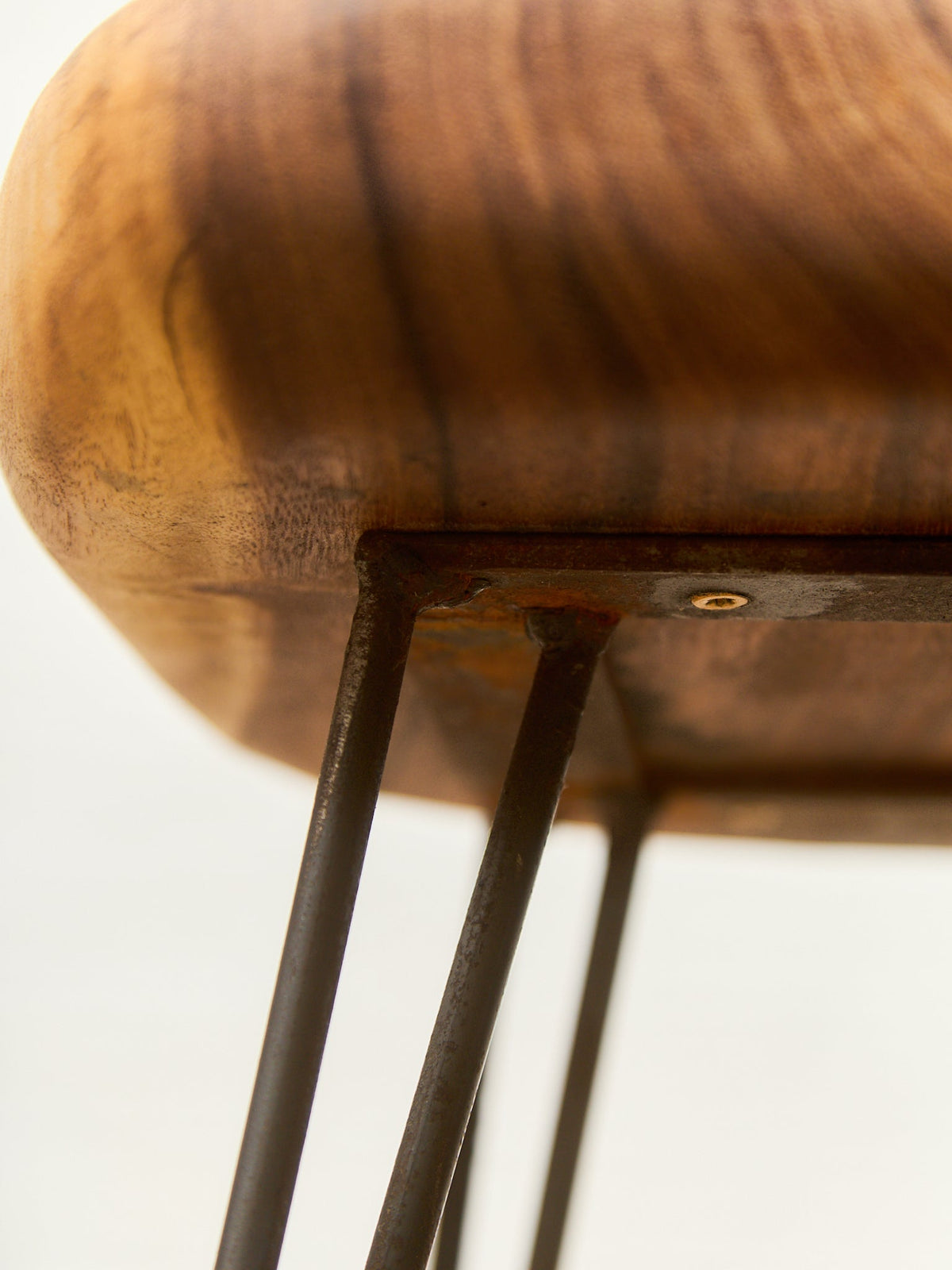 Mid-Century Modern Solid Wood Stool with Hairpin Legs