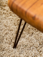 Mid-Century Modern Solid Wood Stool with Hairpin Legs