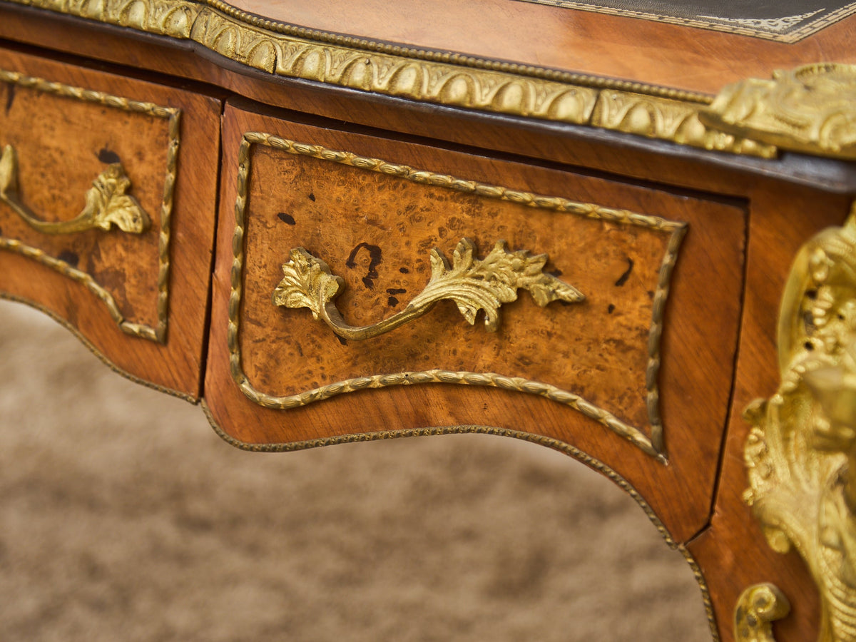19th Century Antique Louis XV Style Bureau Plat Writing Table Bronze