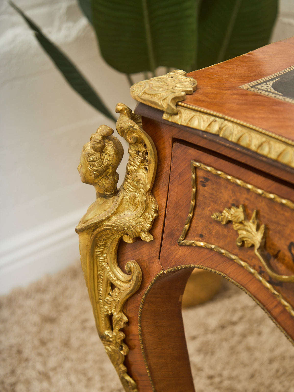 19th Century Antique Louis XV Style Bureau Plat Writing Table Bronze