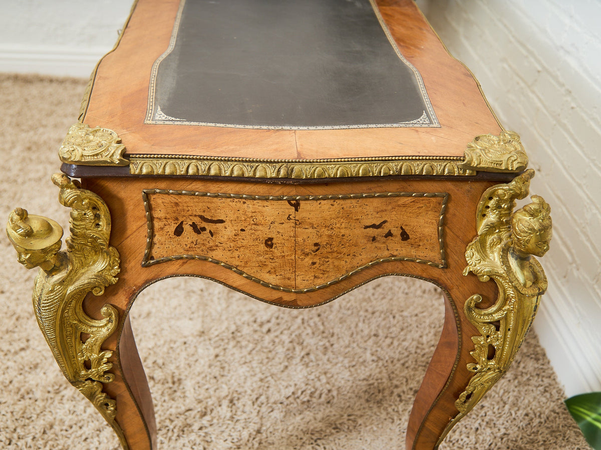 19th Century Antique Louis XV Style Bureau Plat Writing Table Bronze