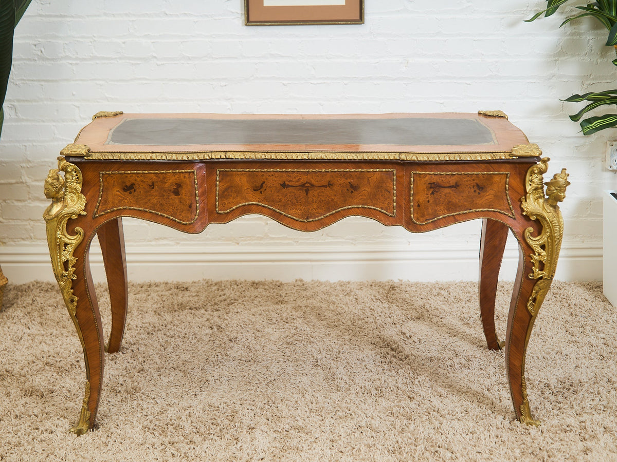 19th Century Antique Louis XV Style Bureau Plat Writing Table Bronze