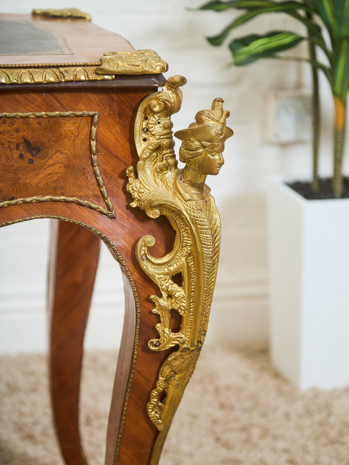 19th Century Antique Louis XV Style Bureau Plat Writing Table Bronze