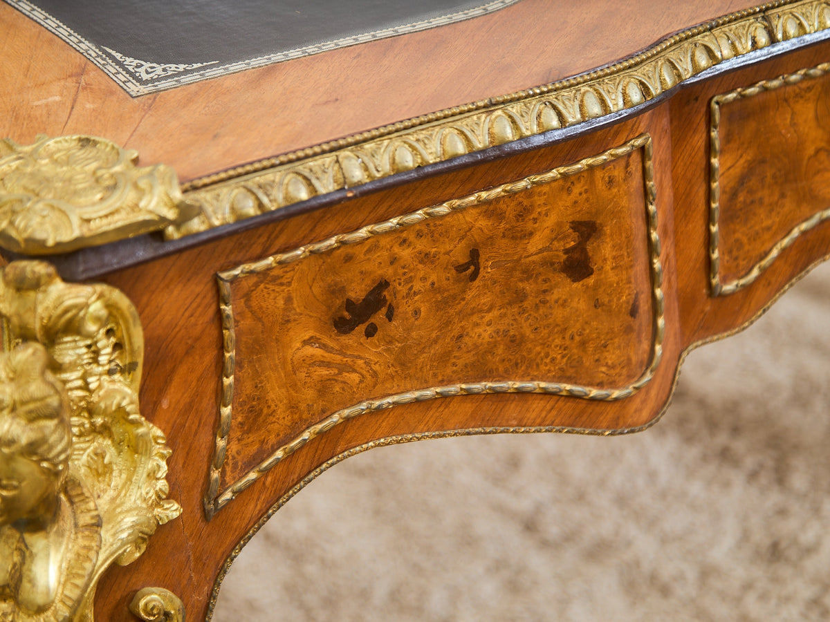 19th Century Antique Louis XV Style Bureau Plat Writing Table Bronze